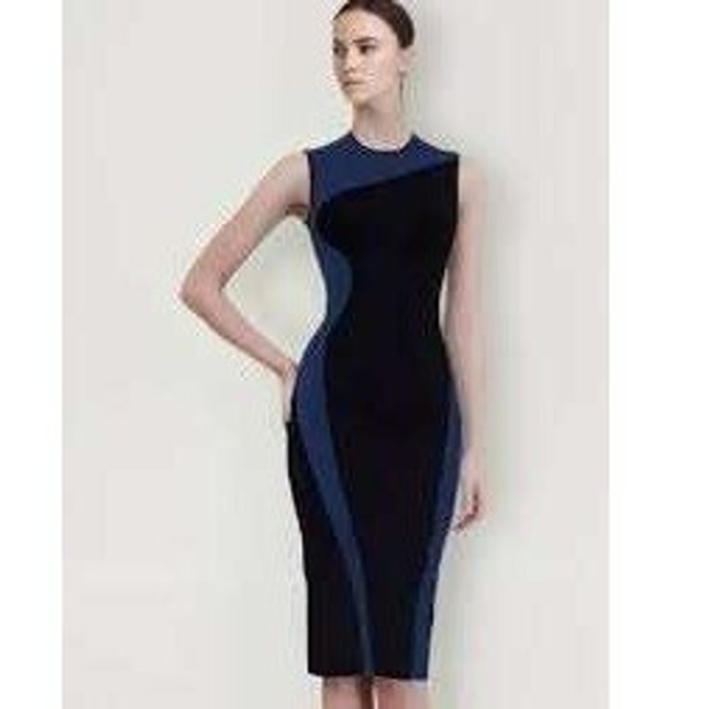 Stella McCartney Black Navy Sleeveless Midi Sheath Dress Women Size 40